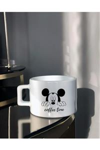 Hediyexpres Beyaz Coffee Time Mickey Mause Tasarımlı Çay-kahve Fincanı