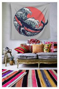 Hobimania Duvar Örtüsü Tapestry Dalga Ve Balık 150x150 Cm Duvar Dekorasyon Moda