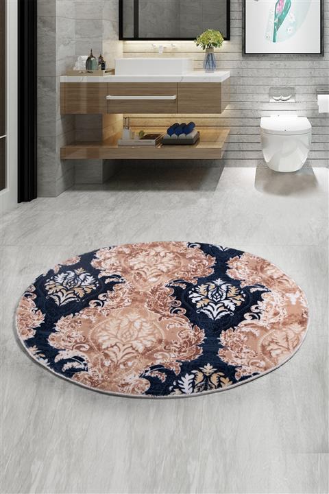 Bonny Home Şark Mavi Yuvarlak 160x160 Cm Banyo Paspası Kaymaz Taban Büyük Ebat Banyo Halısı