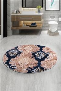 Bonny Home Şark Mavi Yuvarlak 160x160 Cm Banyo Paspası Kaymaz Taban Büyük Ebat Banyo Halısı