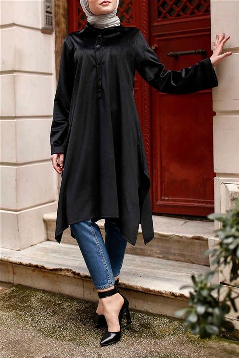 ESRA KEKÜLLÜOĞLU Arkası Nakışlı Kadife Tunik  Siyah