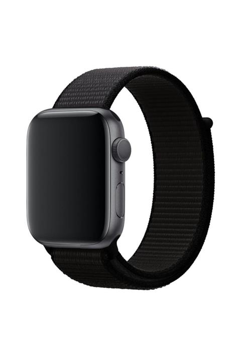Cimricik Siyah Apple Watch 2 3 4 5 Uyumlu 38 mm 40 mm Hasır Dokuma Spor Loop Kordon