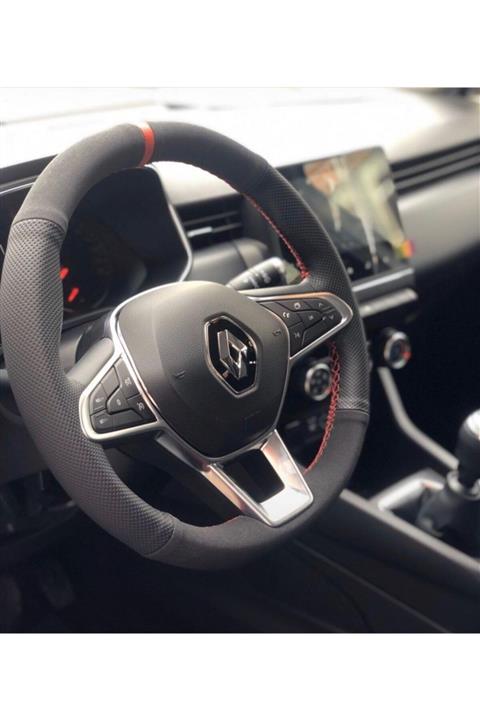 M&R OTO KILIF AKSESUAR Renault Clio 5 Kırmızı Yüzüklü Nubuk-noktalı Deri Direksiyon Kılıfı