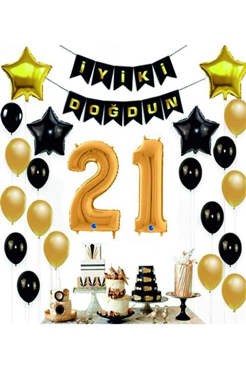Partimarket 21 Yaş Folyo Balon Iyi Ki Doğdun Banner Yazı Doğum Günü Seti Parti Seti