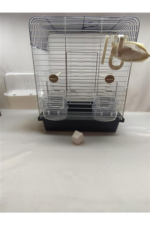 islandtoys Muhabbet Kuşu Kafesi 2 Kapılı Orta Boy Yemlik Tünek Banyo Kalamar Kalamar Tutucu Ve Gaga Taşı Seti