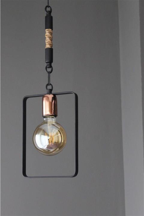 AVİZEM Retro Bakır Kaplama Rustik Siyah Vegas Tekli Sarkıt Avize