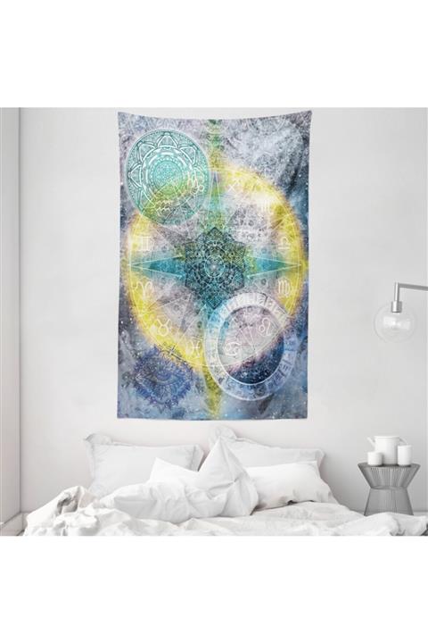 Rengirenk Astroloji Mikrofiber Duvar Halısı Burç Simgeleri Temalı Fütüristik Poster
