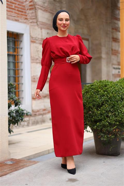 meqlife Toka Kuşaklı Abiye - Bordo