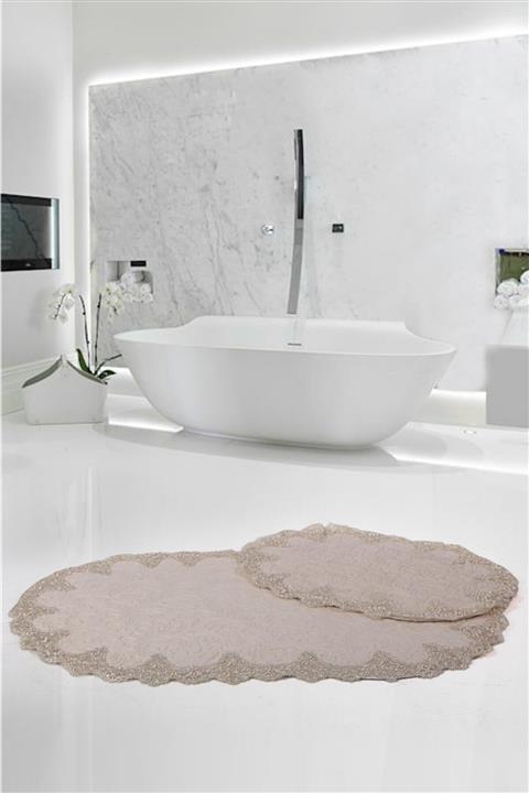 Bonny Home Peluş Lux Oval Vizon 2li Dantelli Klozet Takımı Çeyizlik Banyo Halısı Paspası Seti