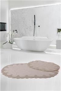 Bonny Home Peluş Lux Oval Vizon 2li Dantelli Klozet Takımı Çeyizlik Banyo Halısı Paspası Seti