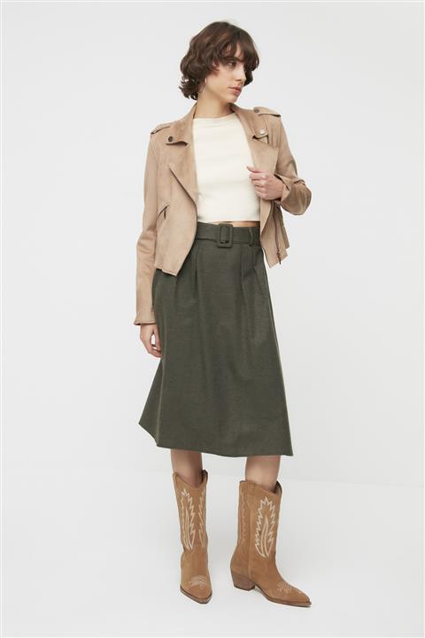 TRENDYOLMİLLA Haki Kemerli Etek TWOAW22ET0556