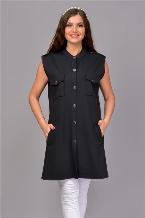 TUSSE Kadın Siyah Anjelik Çelik Örmeli Apoletli Yelek