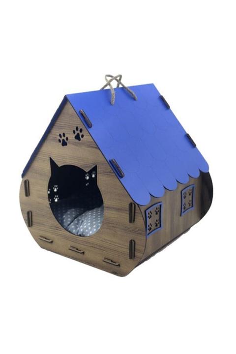 life hobi Ahşap Kedi Evi + Mama Kabı