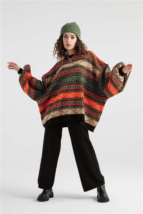 GOLD MAGAZİN Desenli Triko Tunik Turuncu