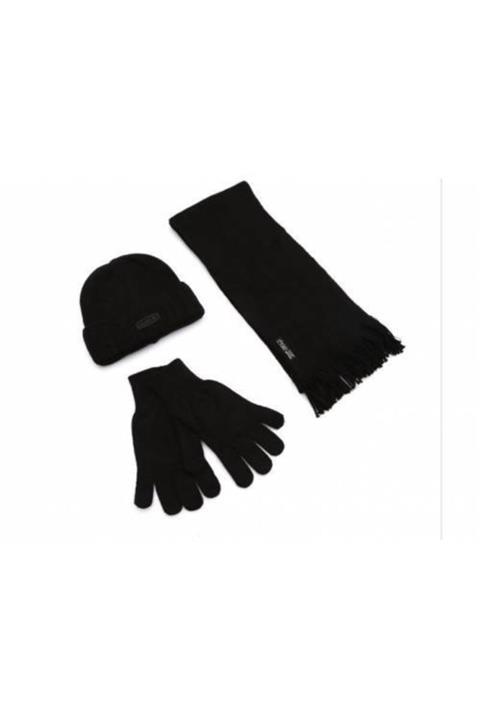 Mashotrend Atkı Bere Eldiven Seti - Erkek Kış Seti - Bere Atkı Eldiven - Siyah Kalın Örgü Atkı Seti