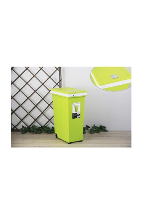 ANCEL Dokunmatik Düğmeli Ve Tekerlekli Yeşil Küçük Boy Plastik Çöp Kovası - 15 lt