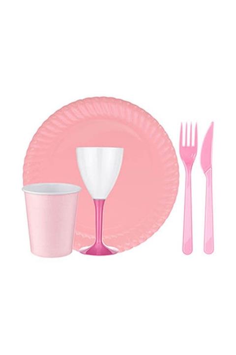 Perrla Shop Pembe Karton Tabak Bardak Set