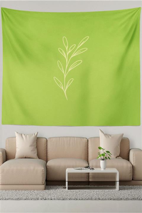 Ysahome Fıstık Yeşil Zeminde Sarı Yaprak Desenli Duvar Örtüsü