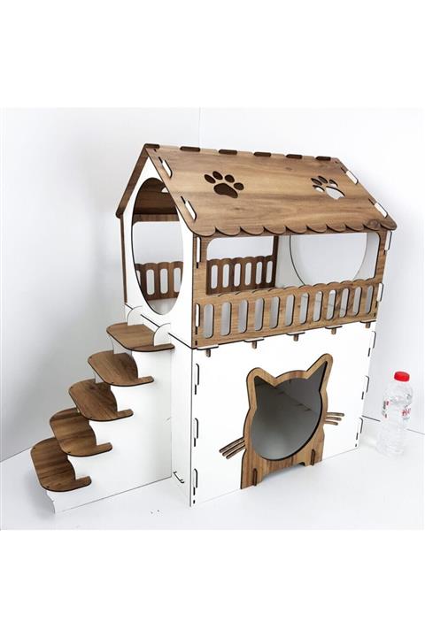 life hobi Ahşap Kedi Evi 2 Katlı