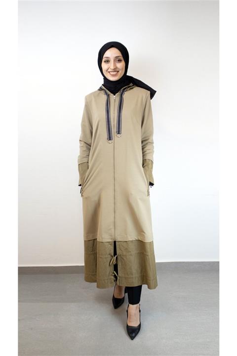 ŞÜKRAN Etek Ucu Detay Kapüşonlu Vizon Yağmurluk Vsn36068