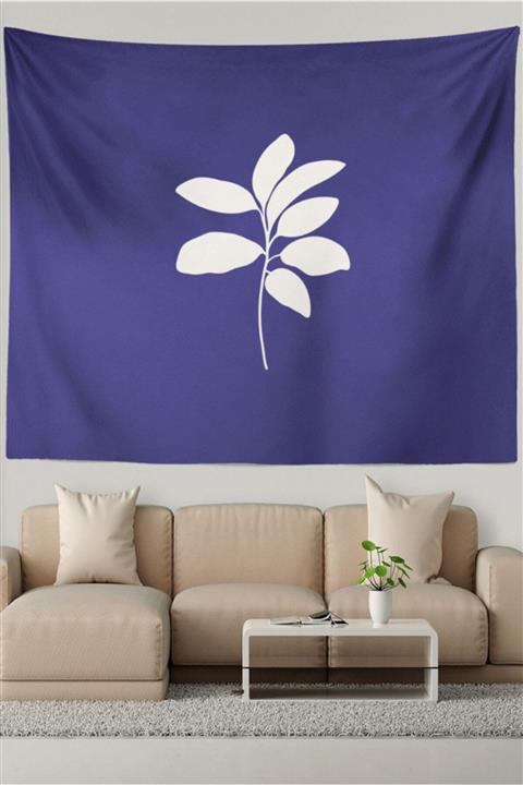 Ysahome Koyu Mor Zeminde Beyaz Yaprak Desenli Duvar Örtüsü