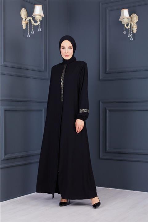 Ala Ferace Leopar Taş Desenli Ferace, Pardösü