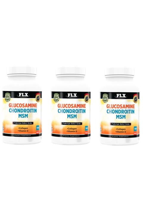 FLX Glucosamine Chondroitin Msm Collagen Vitamin D Glukozamin 180 Tablet X 3 Kutu