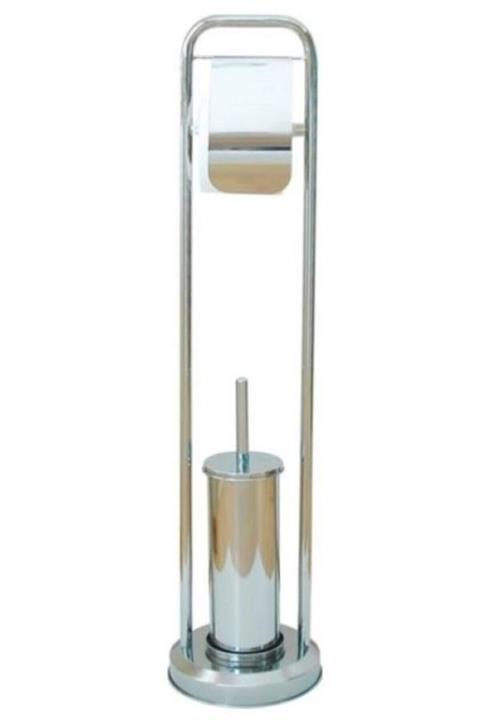 Dombıra Dünyası 7060 Ayaklı Wc Takımı Krom Tuvalet Fırçası + Tuvalet Kağıtlığı Wc Kağıtlığı Standı