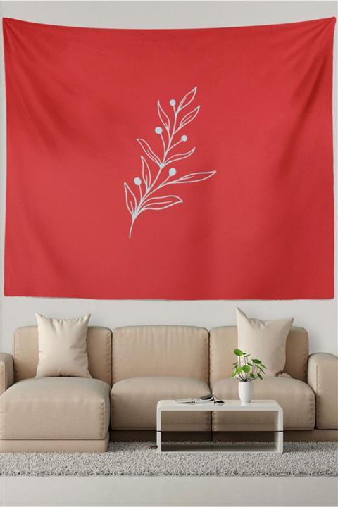 Ysahome Kırmızı Zeminde Turkuaz Yaprak Desenli Duvar Örtüsü