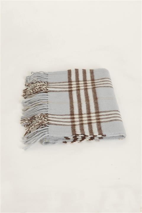 1001 Kravat Mavi Ekose Desenli Yün Atkı