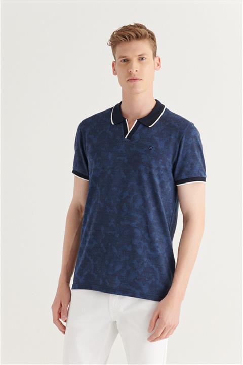 Avva Erkek Indigo Polo Yaka Jakarlı T-shirt A11y1167