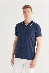 Avva Erkek Indigo Polo Yaka Jakarlı T-shirt A11y1167