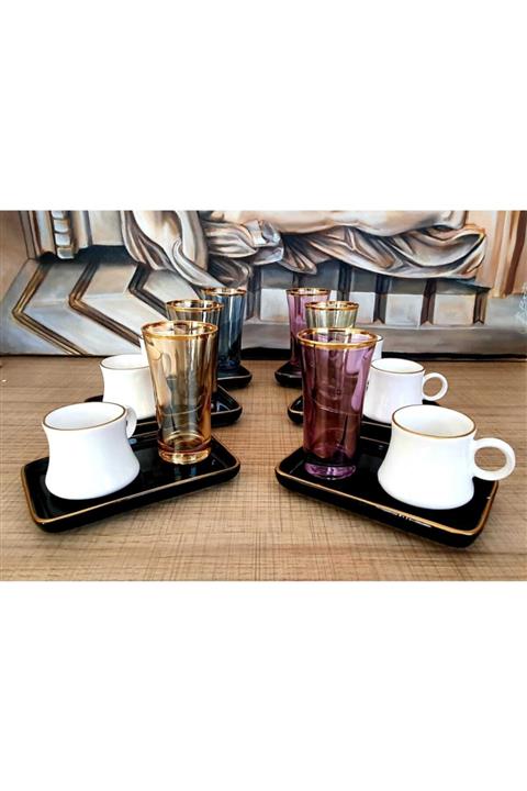 PAŞABAHÇE CAM Ayaklı Kahve Yanı Su Bardağı 6 Kişilik Renkli