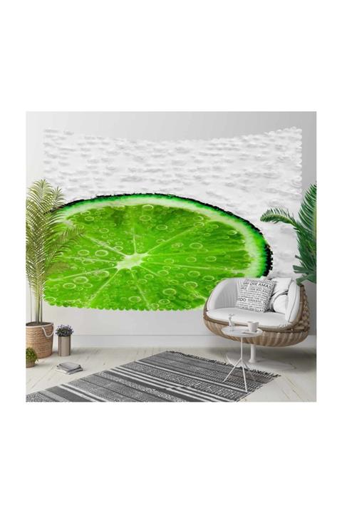 Else Halı Siyah Yeşil Yaprak 3d Kumaş Dekoratif Duvar Örtüsü 140x200cm
