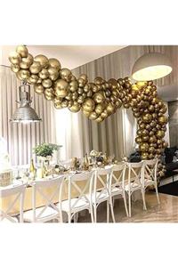 partisüs Gold Renk Krom Balon 100 Adet Ve Balon Zinciri Seti 5 Metre