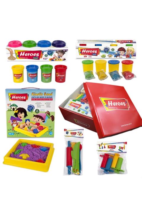 Hobialem Heroes, Kinetik Kum Seti, Oyun Havuzu, Oyun Kalıpları, Oyun Hamuru, Merdane Seti