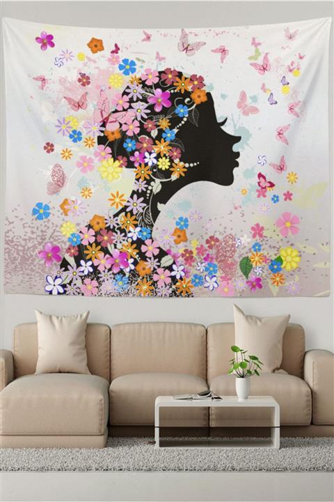 Ysahome Çiçek Kelebek Siyah Kadın Desenli Duvar Örtüsü