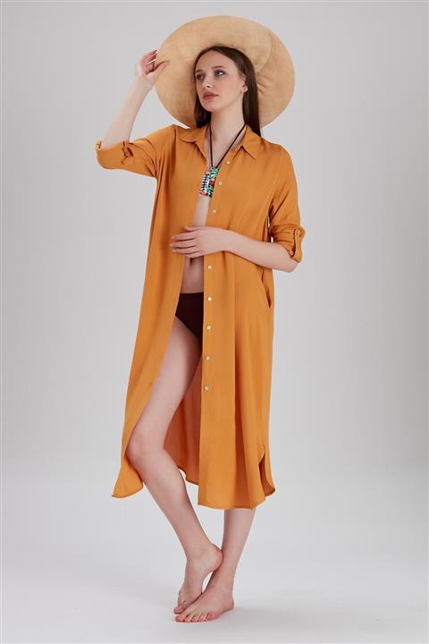 Metpoint Kadın Hardal Gömlek Formlu Plaj Elbisesi