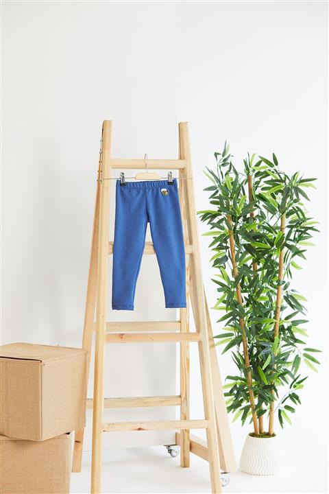 Babyjoko Unisex Çocuk Arı Nakışlı Içi Şardonlu Likralı Mavi Tayt