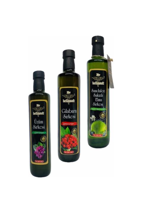 Dr. BellaSoft Üzüm Sirkesi + Gilaburu Sirkesi + Sandoloz Sakızlı Elma Sirkesi 500mlx3