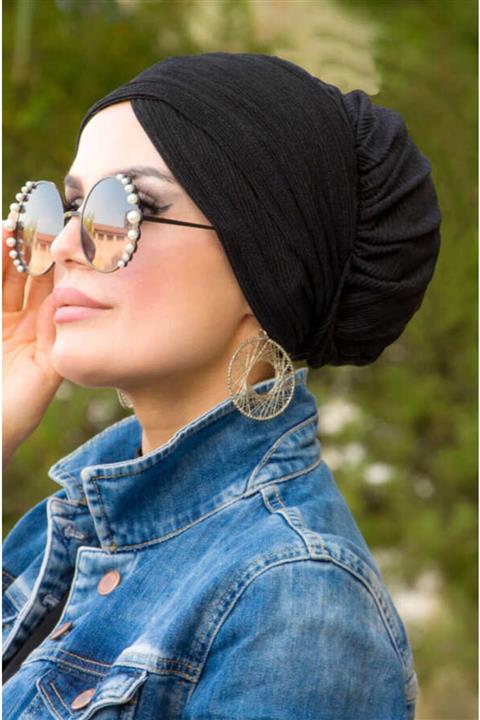 Aişe tesettür Siyah Pilise Dolama Bone