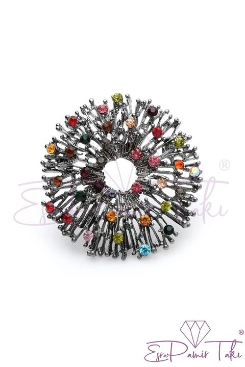 Esra Pamir Taşlı Çelenk Broş