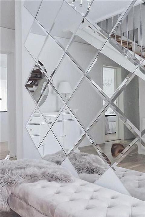 bluecape 20cm*20cm Güçlendirilmiş Bizoteli Ayna (4 Adet) Dekoratif Set Dresuar Butik Salon Banyo Aynası