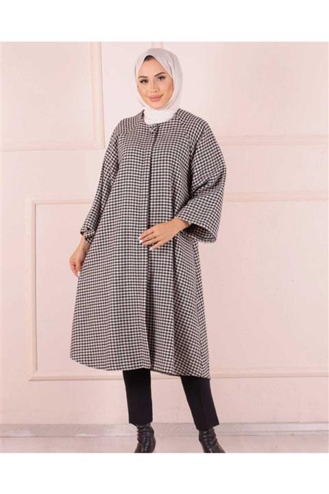 CNG MODA Tesettür Siyah Beyaz Rengi Kazayağı Kaşe Pelerin Panço