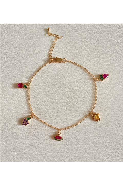 Okkostore Kadın Altın Renkli Meyve Charmlı Çelik Halhal