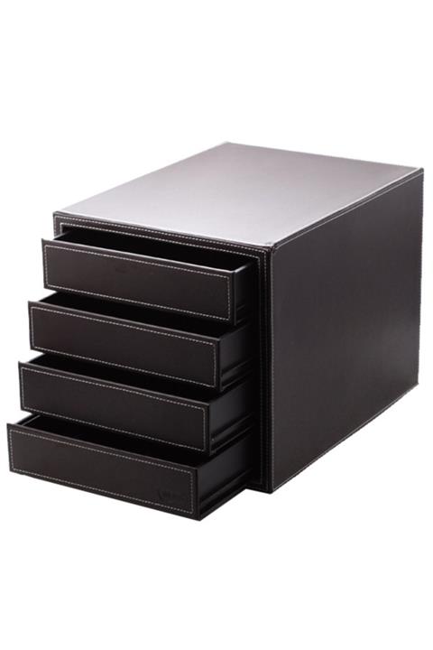 Mas 3844 Evrak Rafı 4 Göz Çekmeceli Suni Deri Kahve