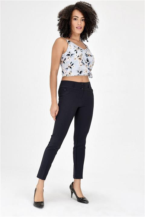 Jument Kadın Lacivert Yüksek Bel Süs Cepli Bilek Boy Pantolon