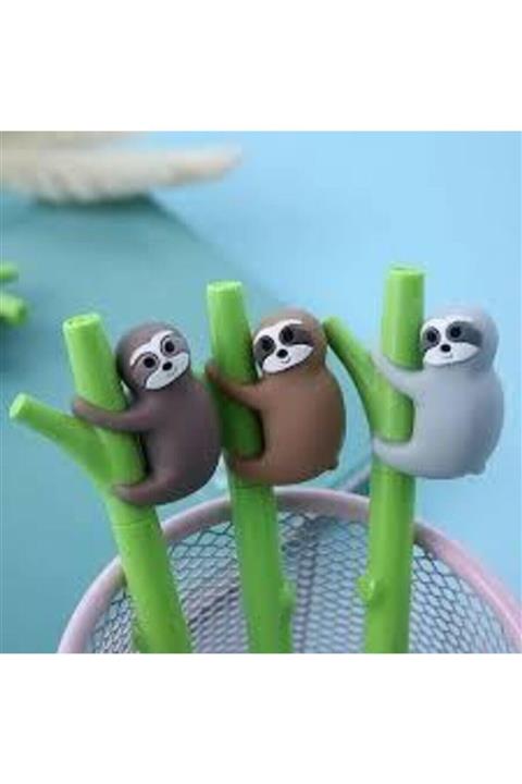 sofun Sevimli Tembel Hayvan Figürlü Bambu Şekilli Iğne Uçlu Jel Kalem