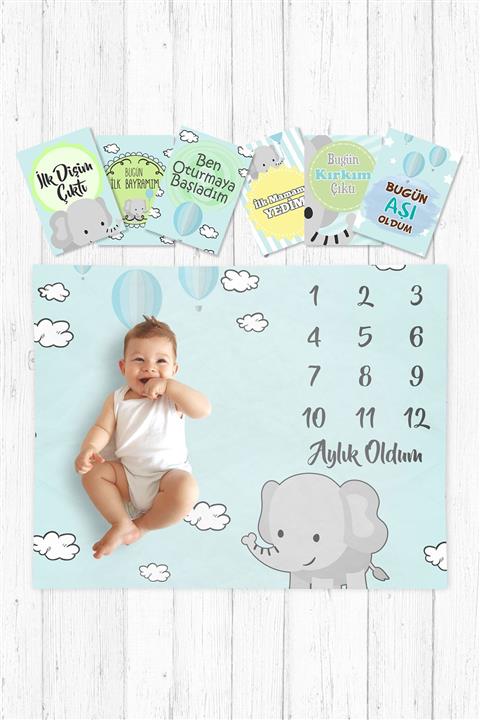 Doğum Günü Sepetim Baby Shower Hediyelik Ay Ay Fotoğraf Çekim Örtüsü + Anı Kartları