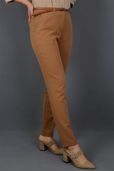 İmajButik Kemerli Klasik Kalem Kumaş Pantolon-taba